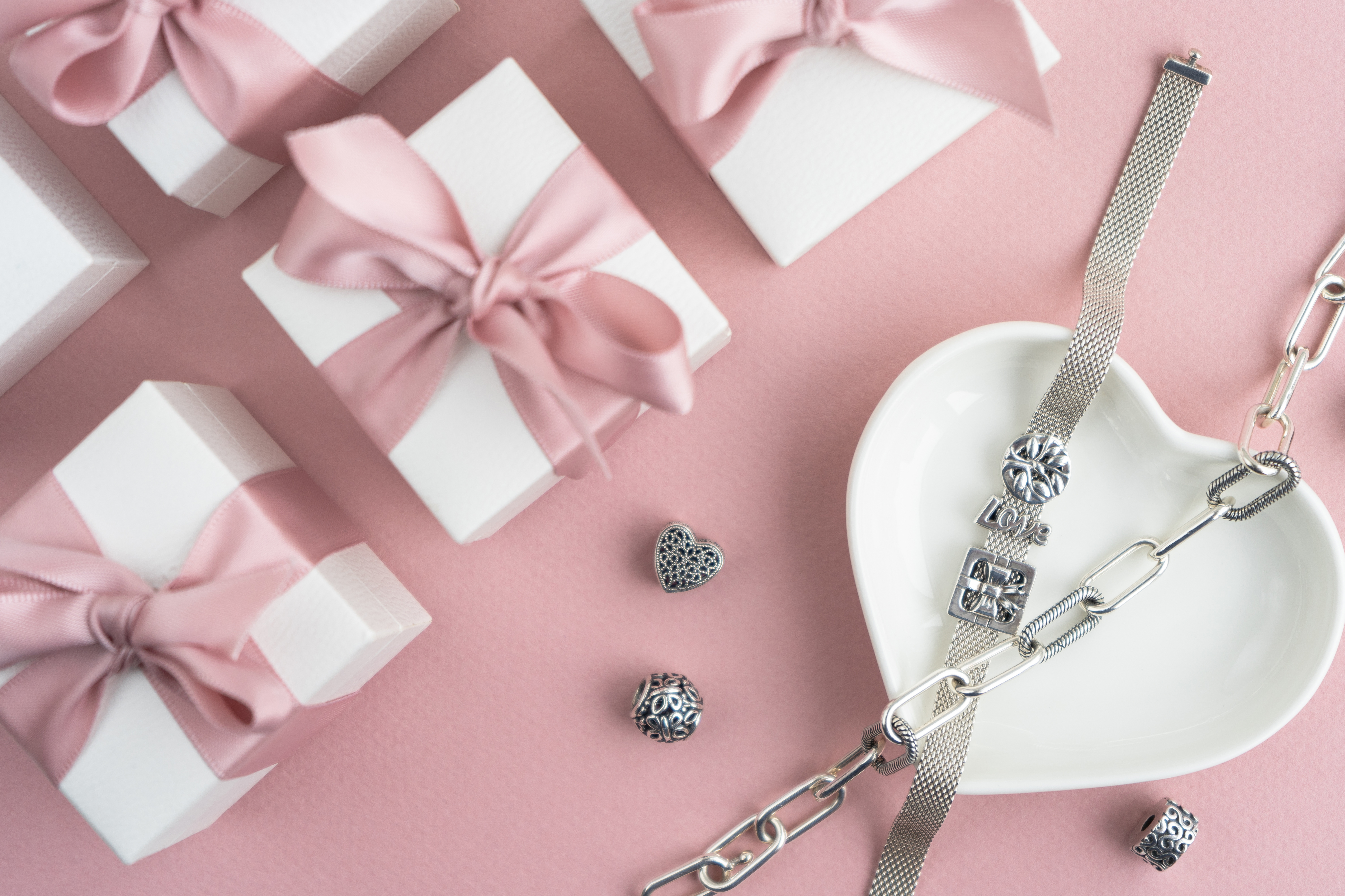 pink Christmas gifts with beads